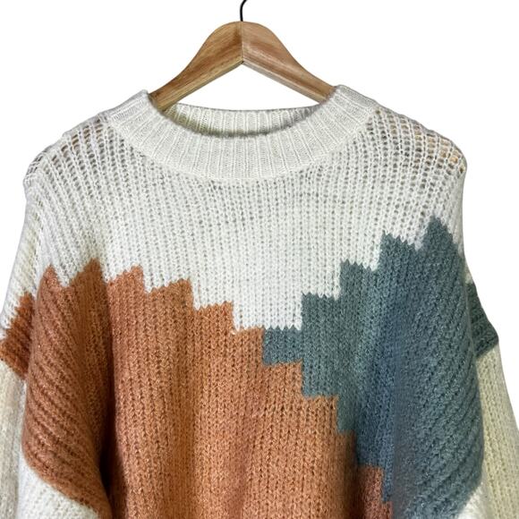 North End Colorblock Chunky Knit Sweater Womens L Multicolor Cozy Southwestern - Picture 4 of 8